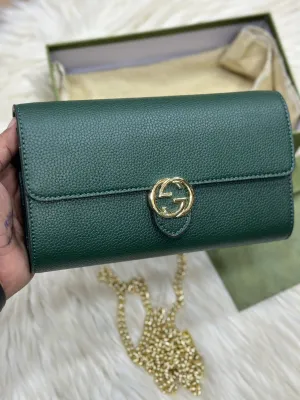 Gucci GG Interlocking Long Wallet-Crossbody Bag (Green)