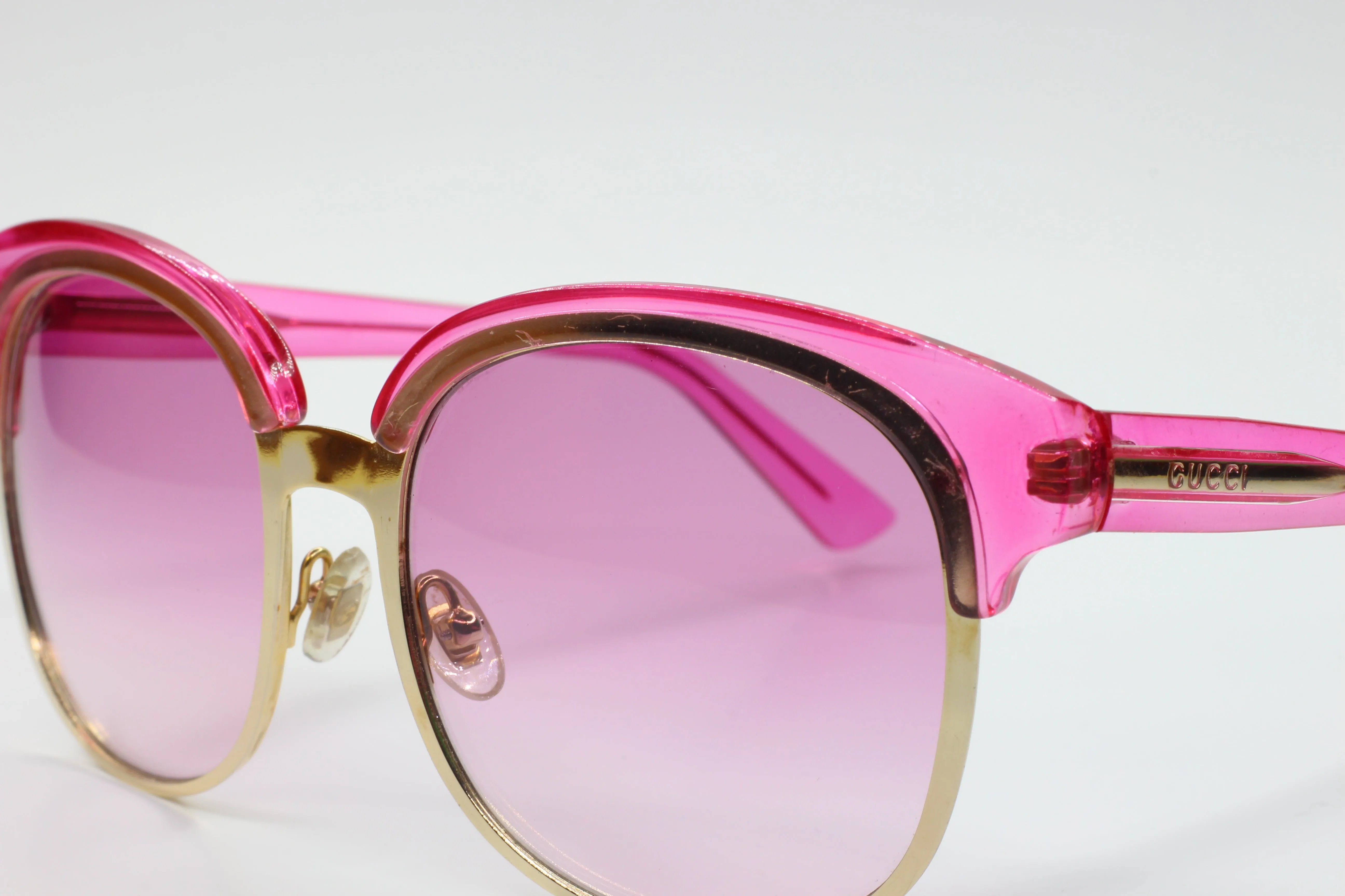 Gucci GG4241/S EYR-9R Gold Designer Transparent Pink Gradient Luxury Sunglasses