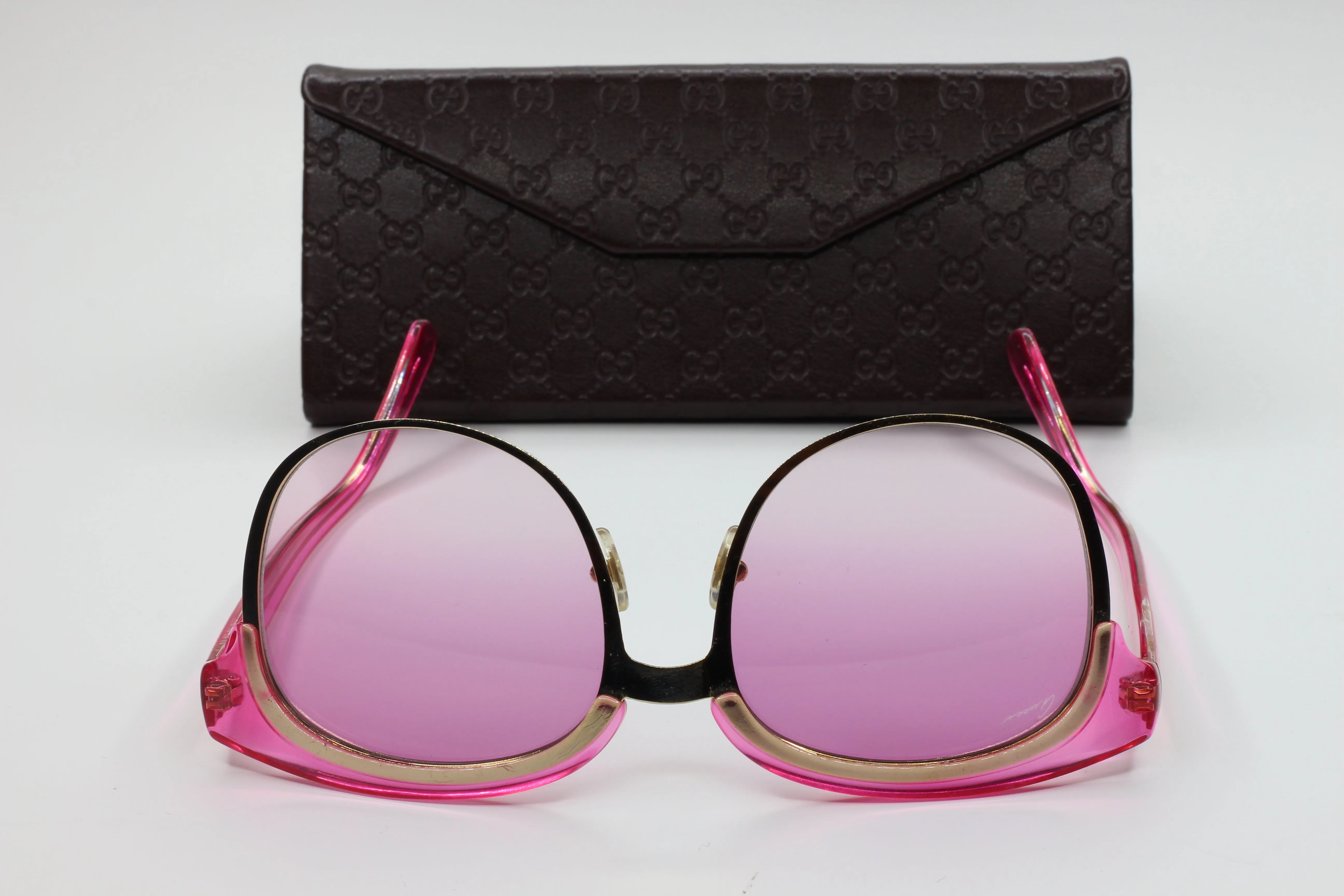 Gucci GG4241/S EYR-9R Gold Designer Transparent Pink Gradient Luxury Sunglasses