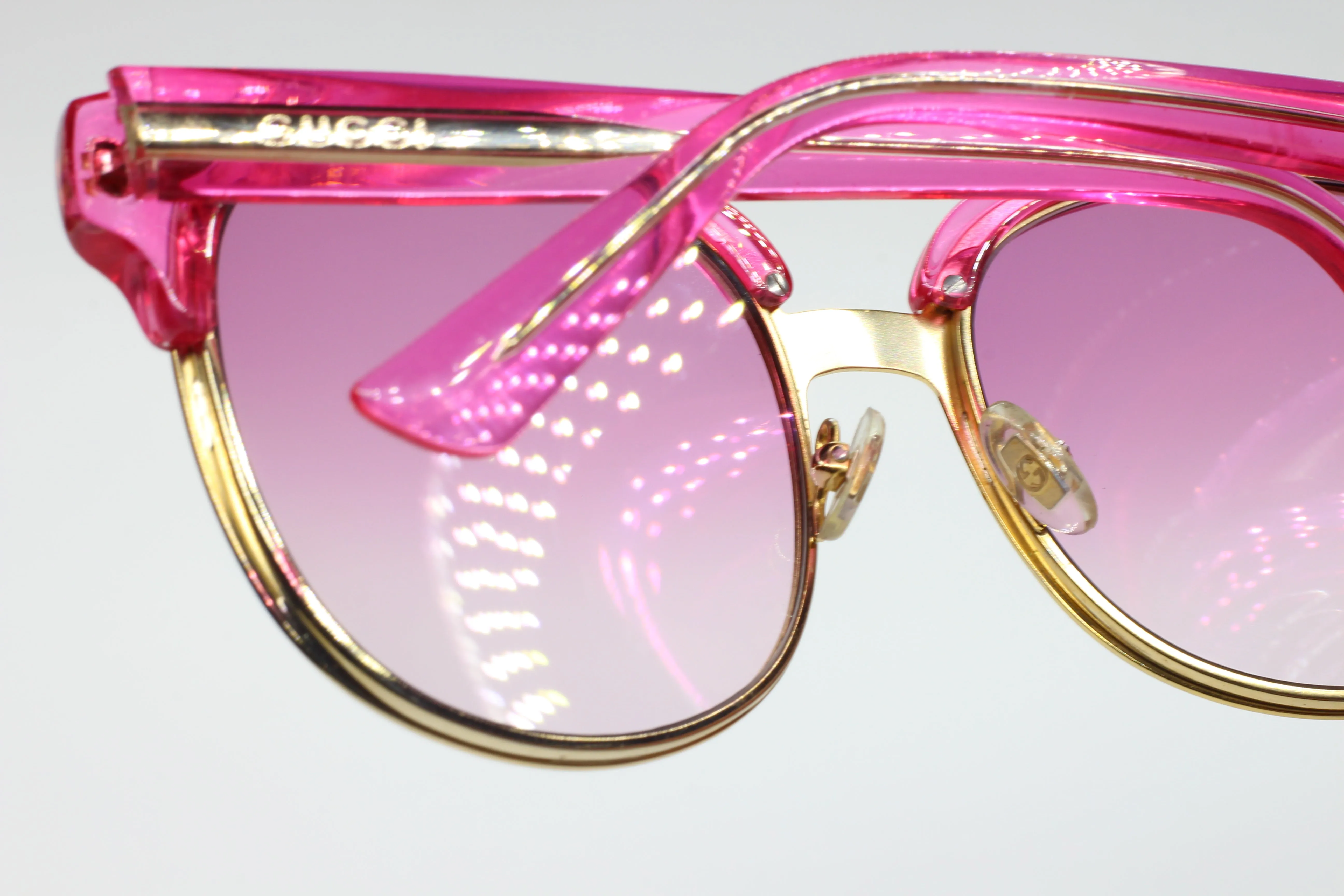 Gucci GG4241/S EYR-9R Gold Designer Transparent Pink Gradient Luxury Sunglasses