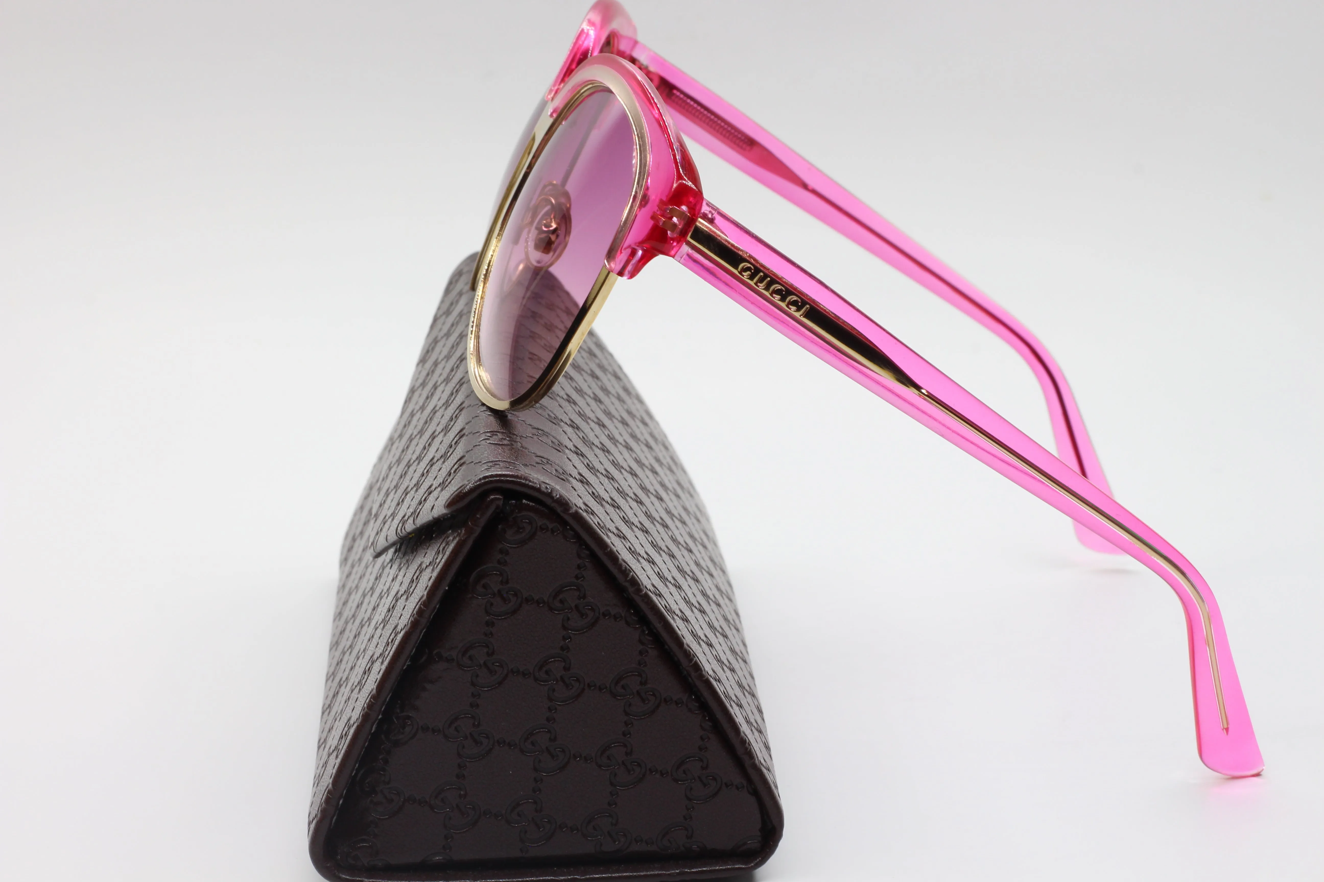 Gucci GG4241/S EYR-9R Gold Designer Transparent Pink Gradient Luxury Sunglasses