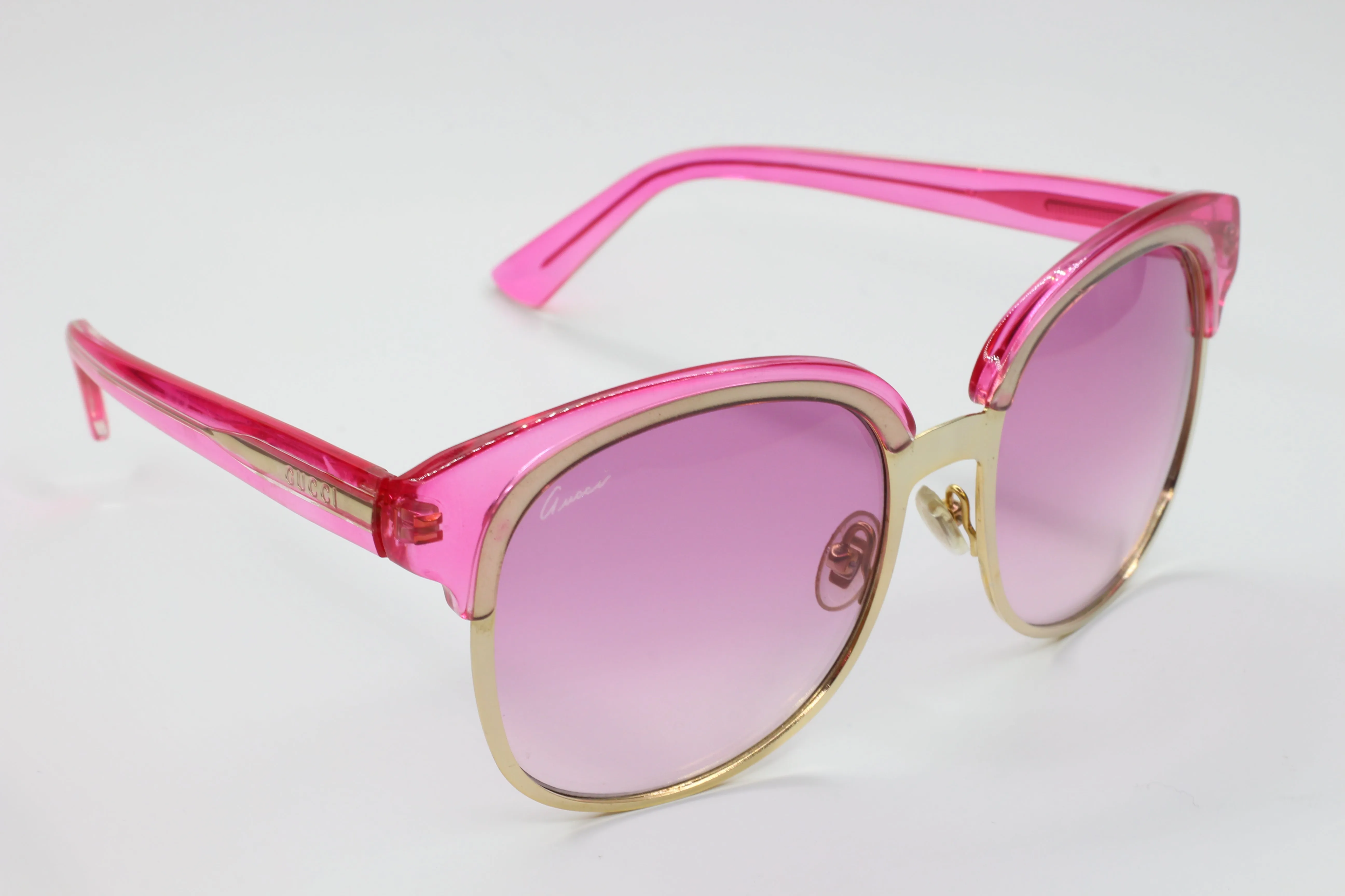 Gucci GG4241/S EYR-9R Gold Designer Transparent Pink Gradient Luxury Sunglasses