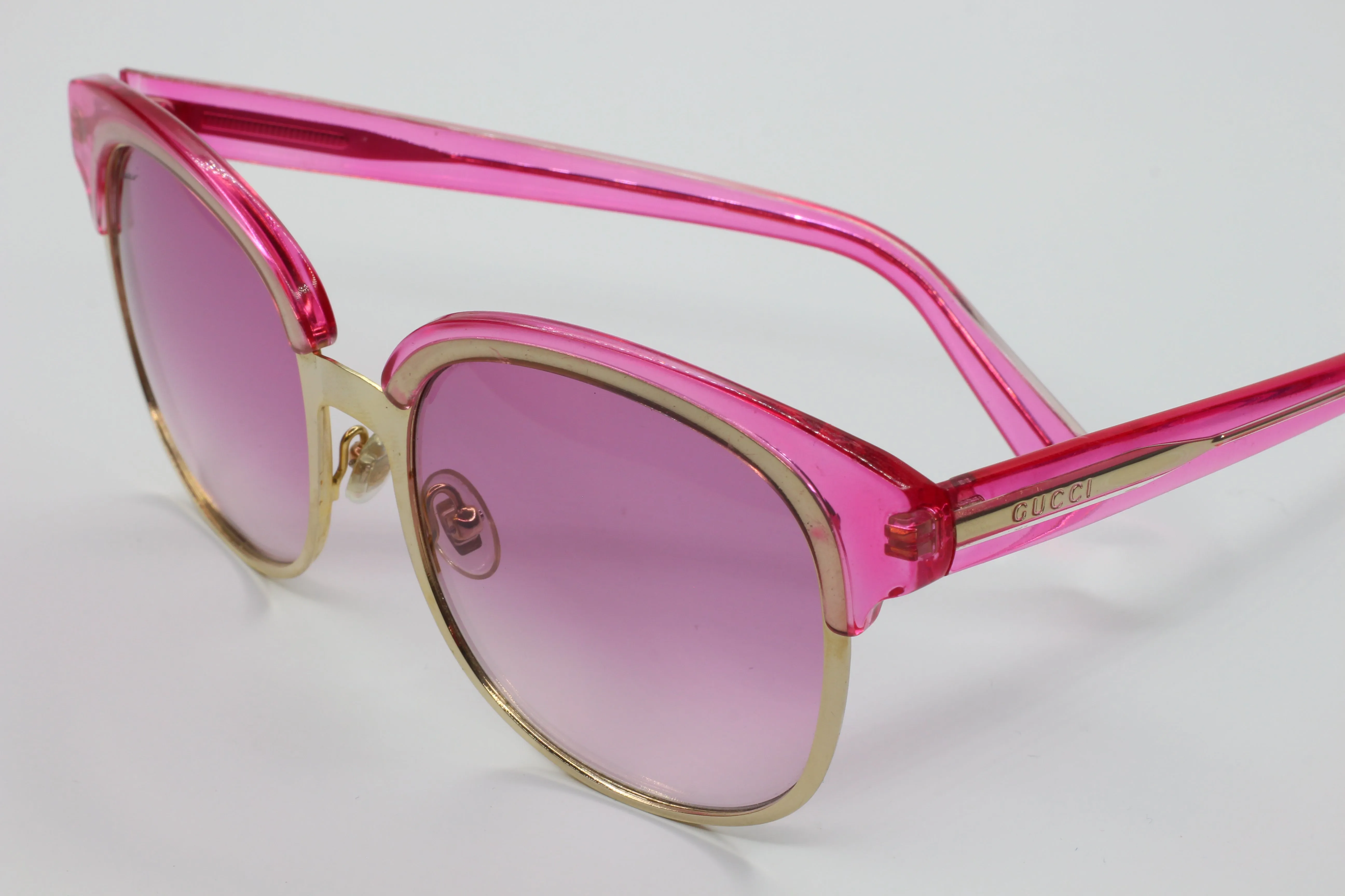 Gucci GG4241/S EYR-9R Gold Designer Transparent Pink Gradient Luxury Sunglasses