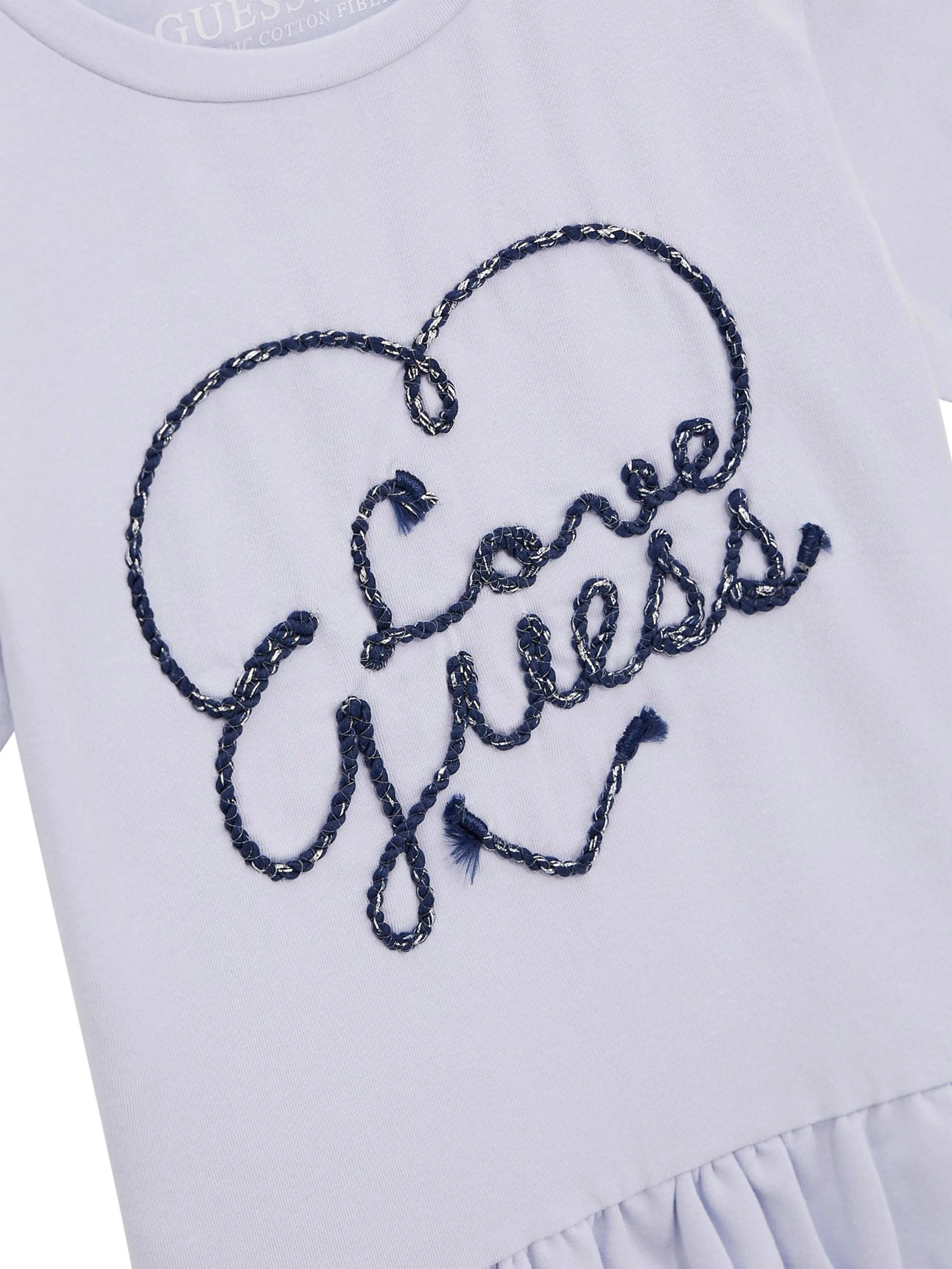 Guess Girls Logo Print Frilly T-Shirt in Blue