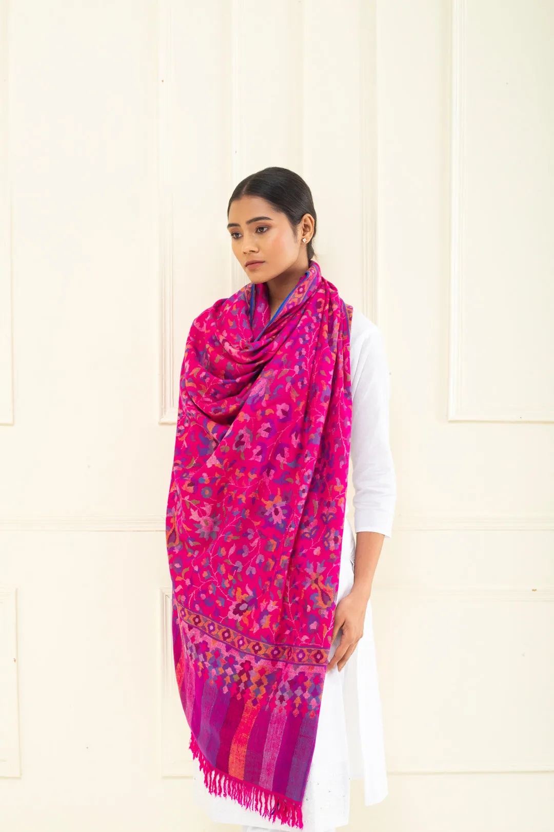 Gulal Hot Pink Floral Kani Jama Pashmina Shawl