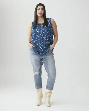 Gwenda Boho Floral Print Sleeveless Top | Navy / Ivory
