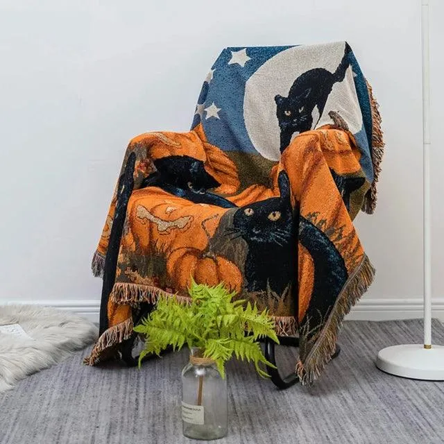 Halloween Black Cat Knitted Blanket