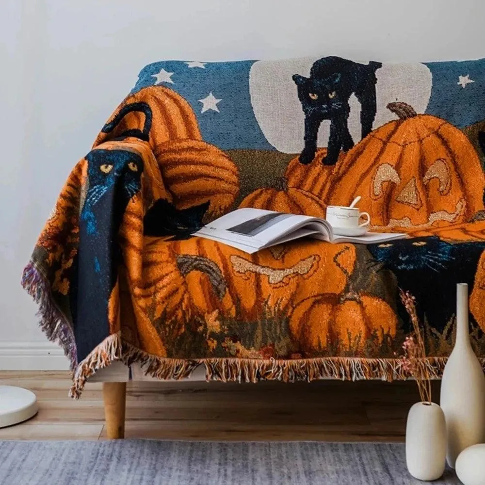 Halloween Black Cat Knitted Blanket
