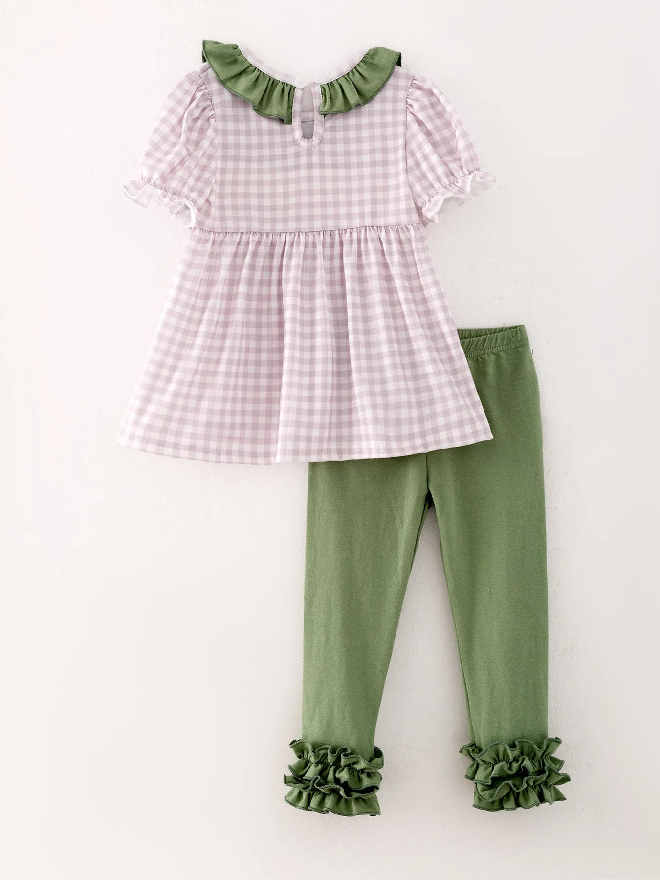 Halloween Girls Pumpkin Chenille patches Plaid Top   Pants Set