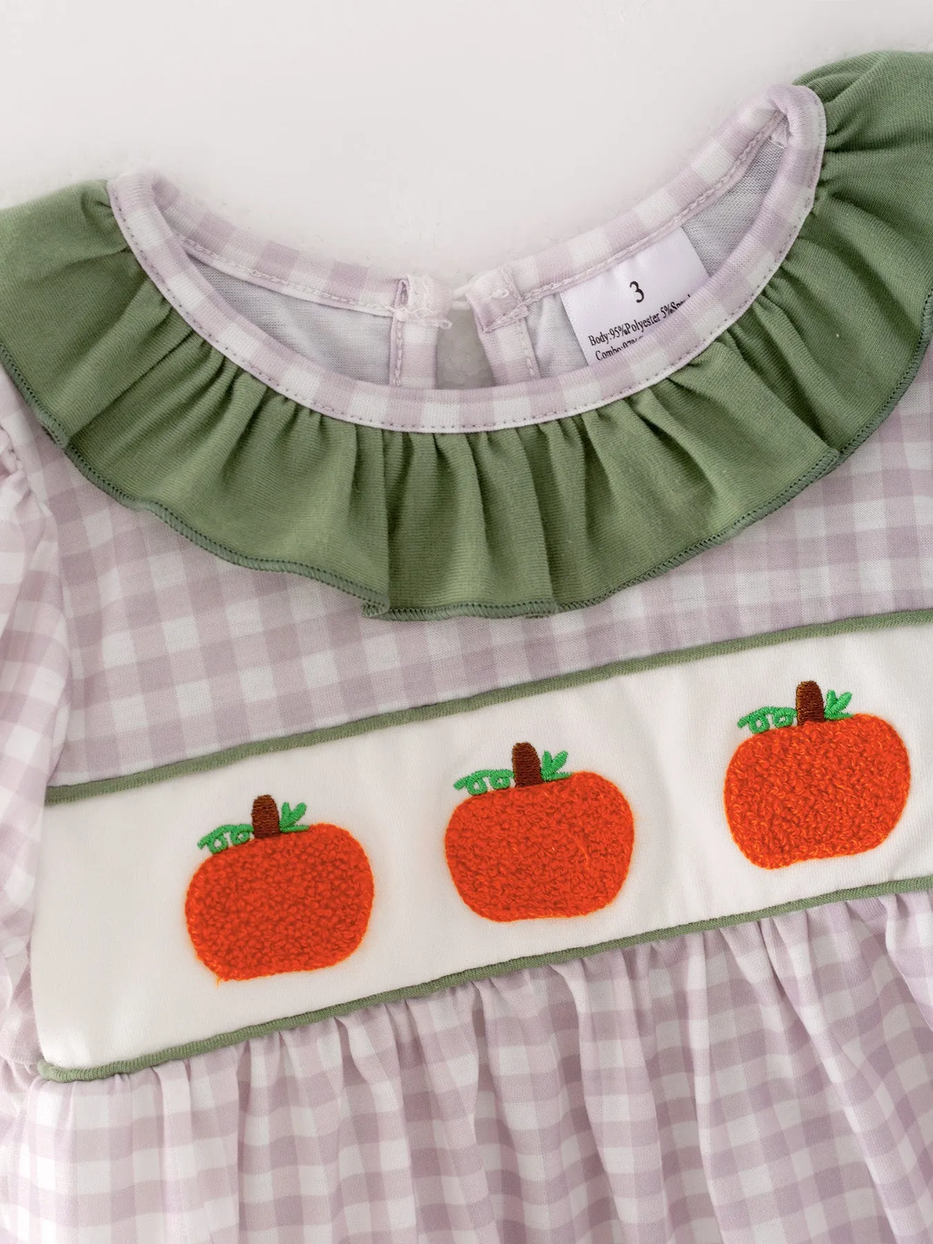 Halloween Girls Pumpkin Chenille patches Plaid Top   Pants Set