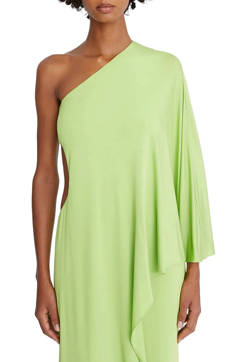 Halston One Shoulder Bodycon Cascade Jersey Gown