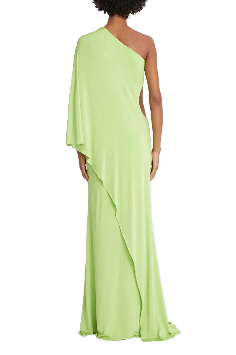 Halston One Shoulder Bodycon Cascade Jersey Gown