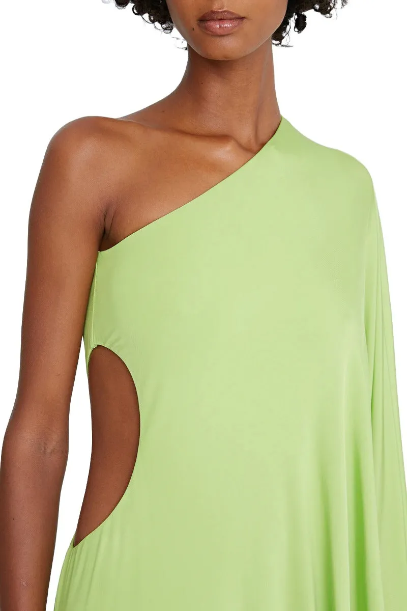 Halston One Shoulder Bodycon Cascade Jersey Gown
