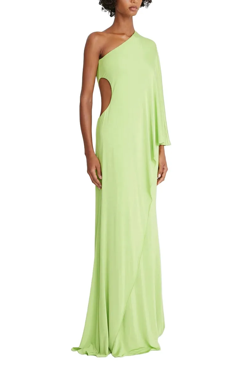 Halston One Shoulder Bodycon Cascade Jersey Gown