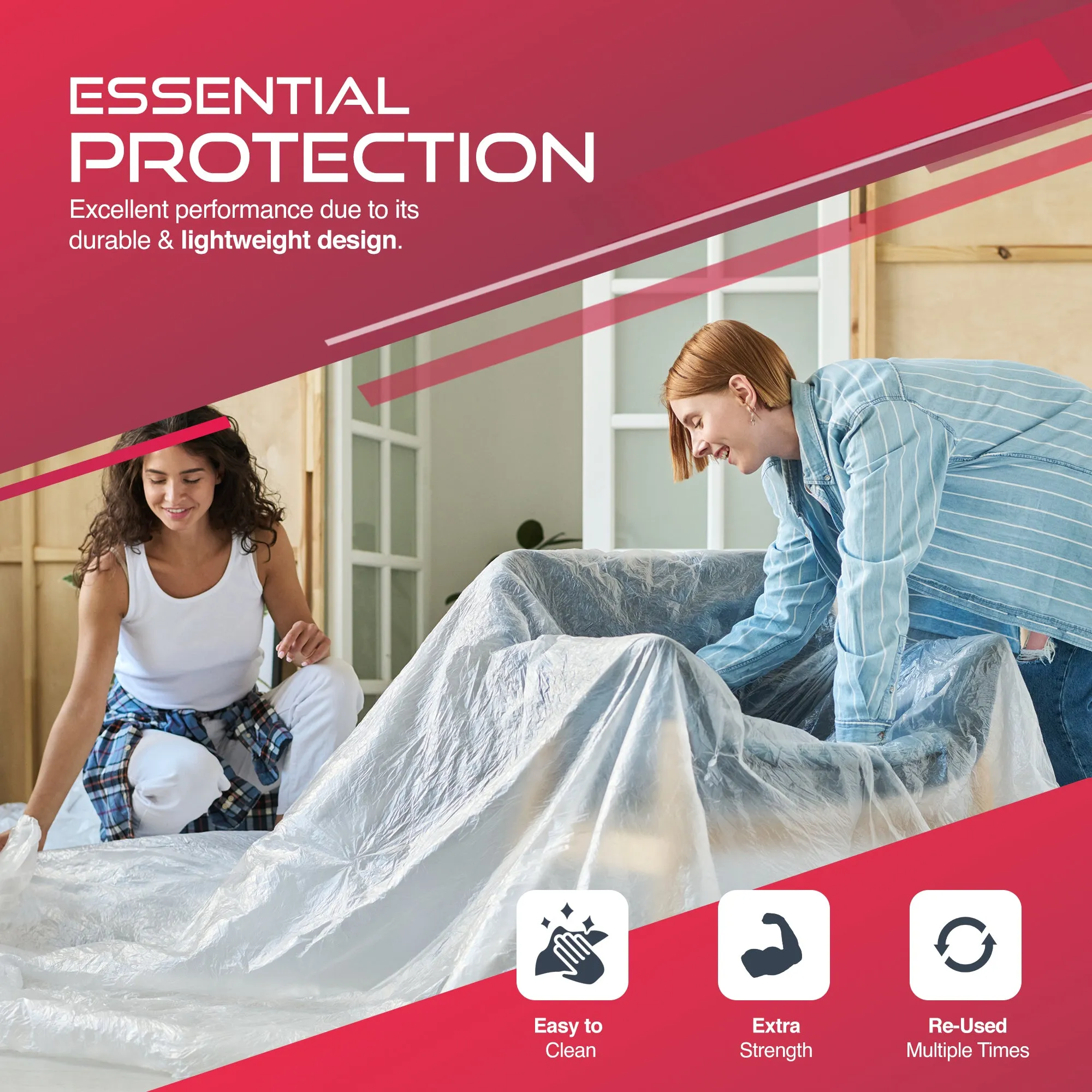 Haltons - White LDPE Dust Sheets - Paint Protection & Dust Cover for Renovation - Multi-Pack Plastic Cloth for Furniture, Floor & Debris Protection - Recyclable & Durable
