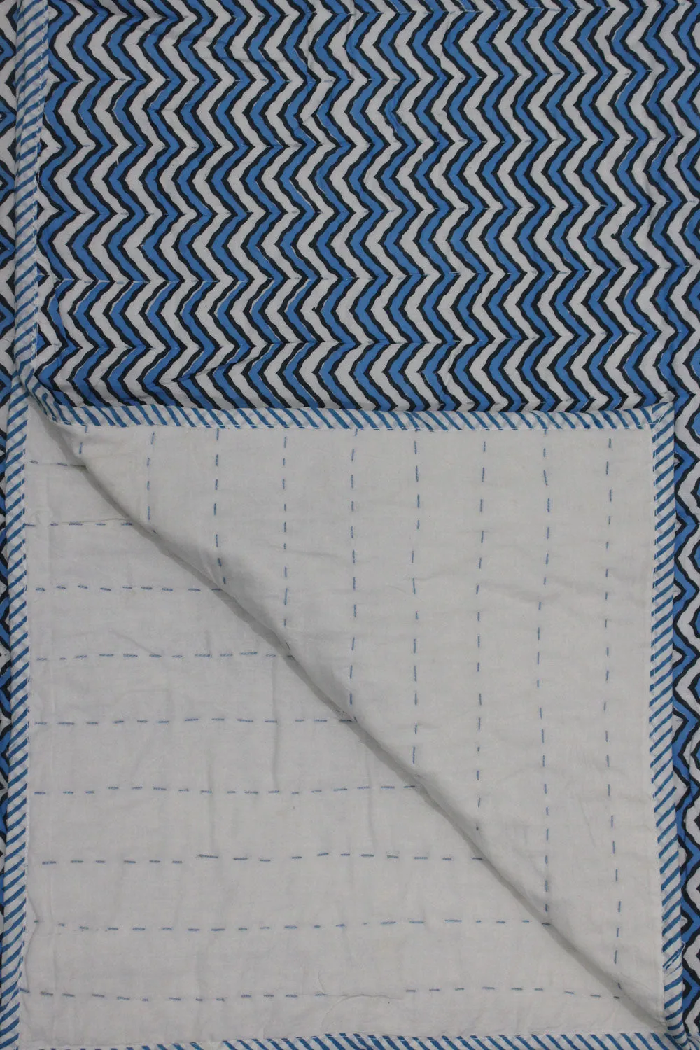 Hand Block Print 100% Cotton Sofa Throw Lightweight , Reversible Hand Quilted Striped