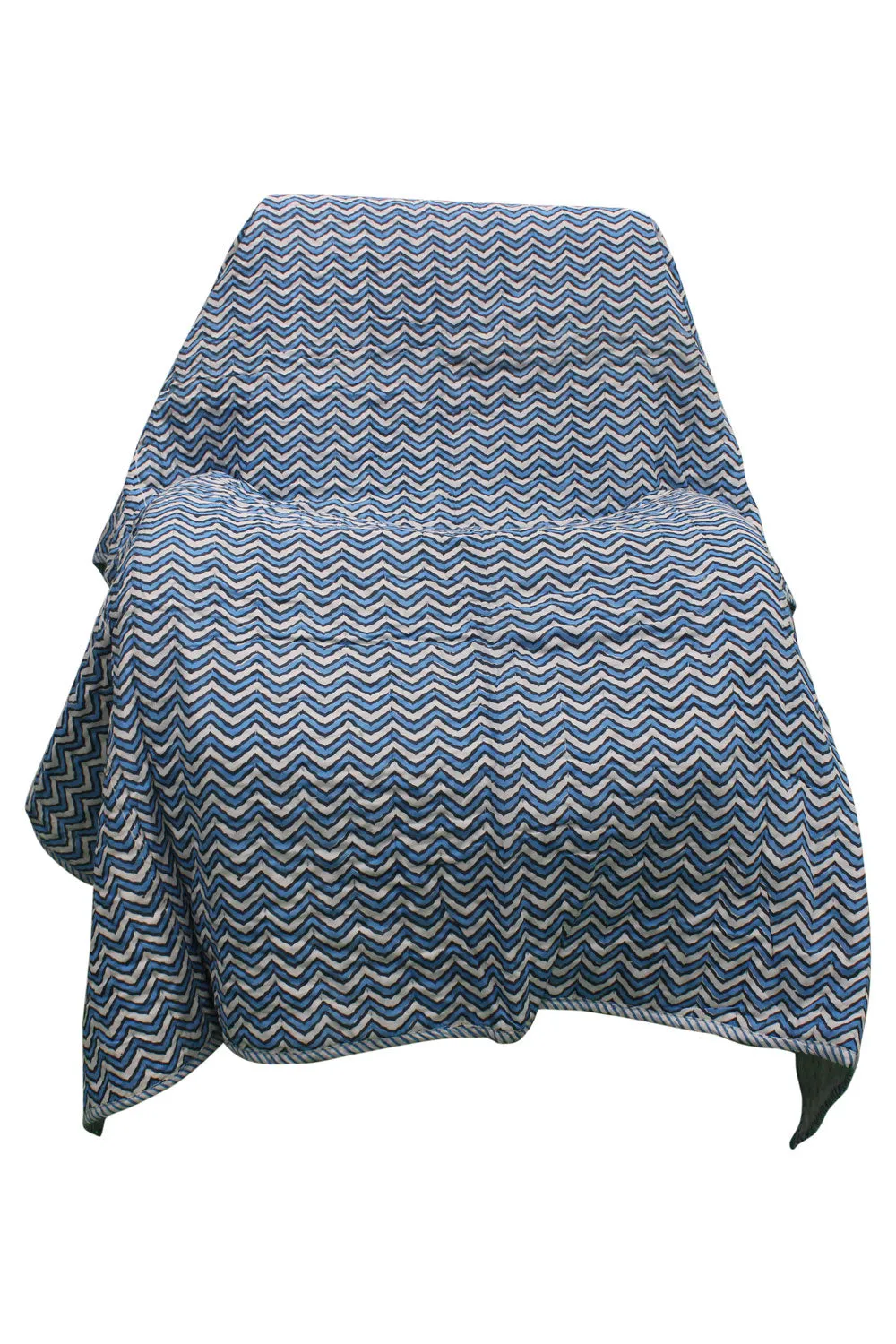Hand Block Print 100% Cotton Sofa Throw Lightweight , Reversible Hand Quilted Striped