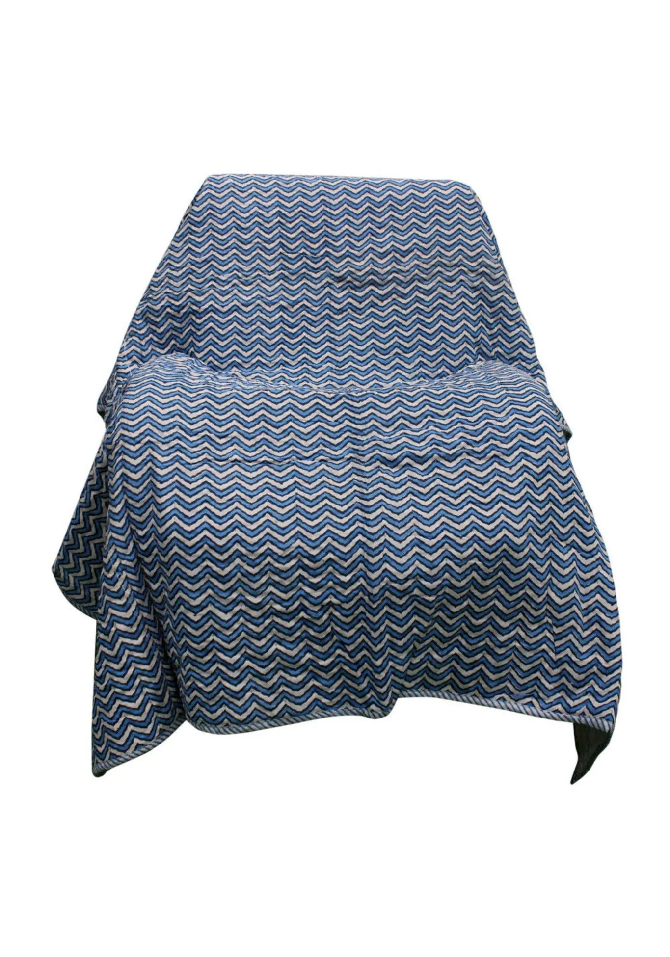 Hand Block Print 100% Cotton Sofa Throw Lightweight , Reversible Hand Quilted Striped