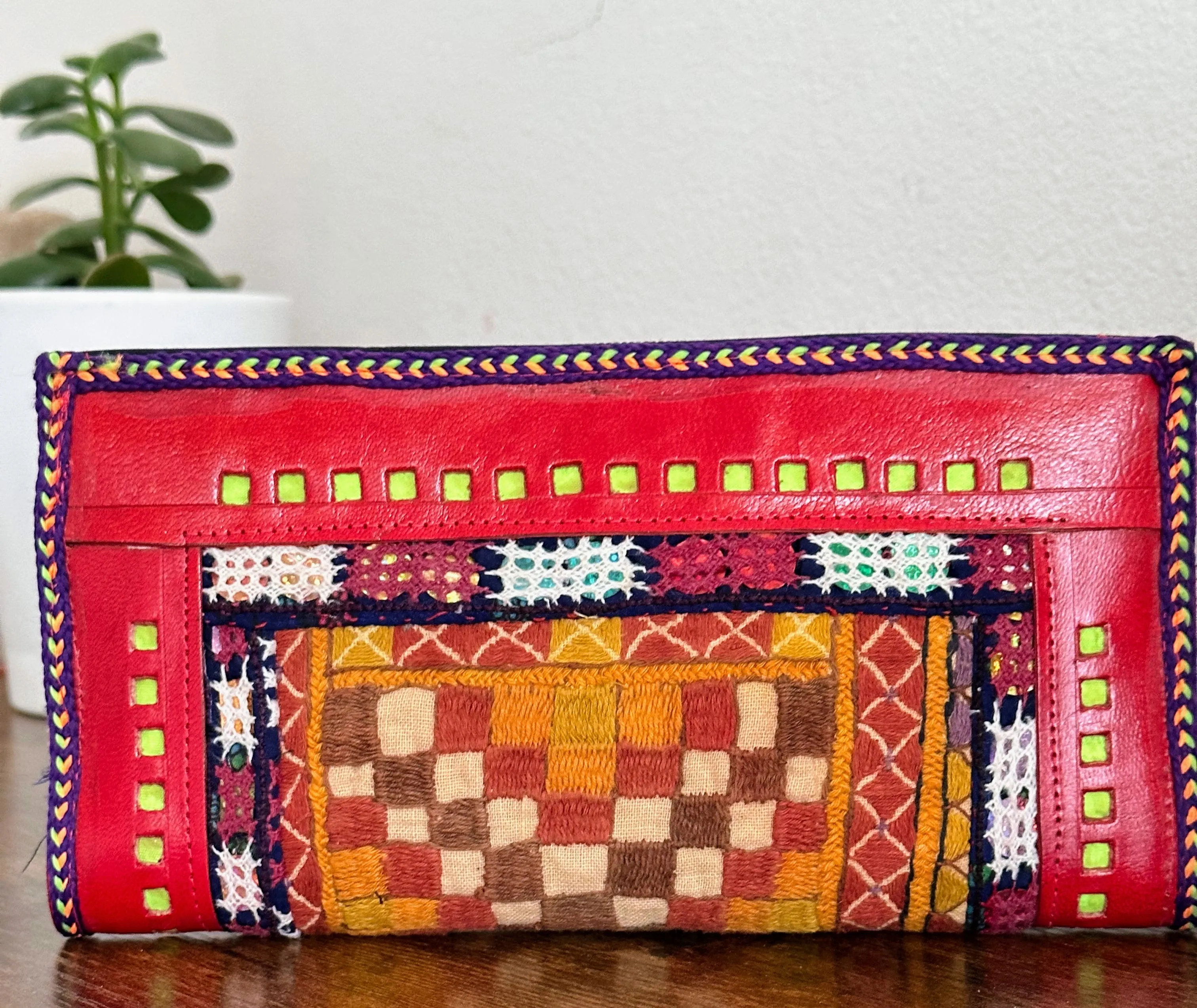 Hand Crafted Kutch Embroidered Clutch Wallet [Red D2]