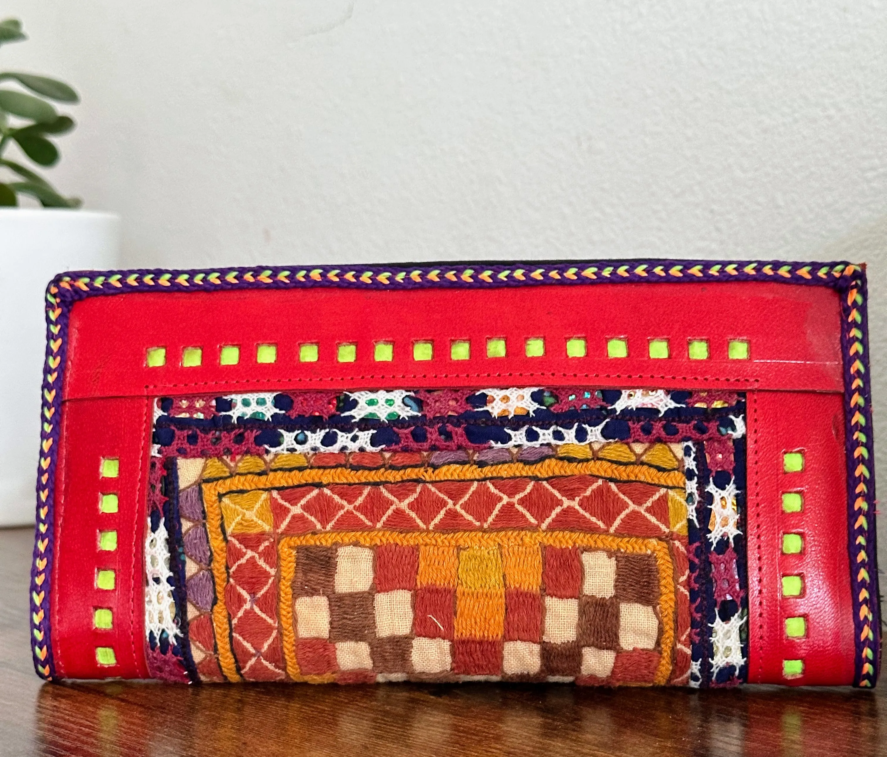 Hand Crafted Kutch Embroidered Clutch Wallet [Red D2]