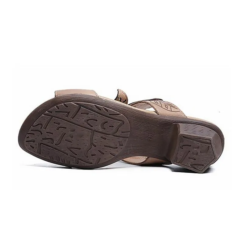 Hand-Made Etched Floral Multi-Color Tanned Leather Slides