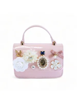 Handbag | Floral and Charms Patent Leather- Light Pink | Doe a Dear