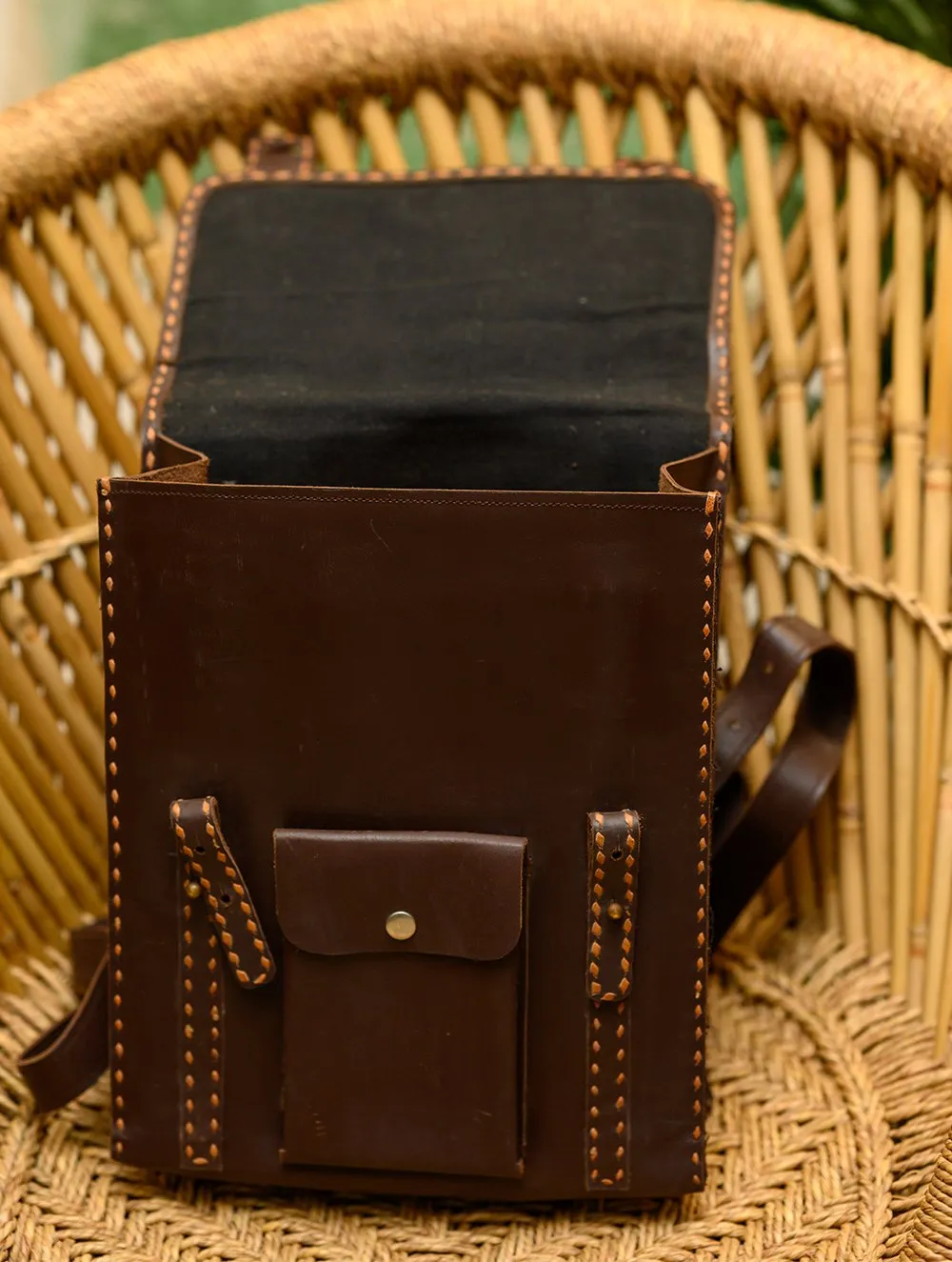 Handcrafted Leather Backpack with Hand Stitch Detail