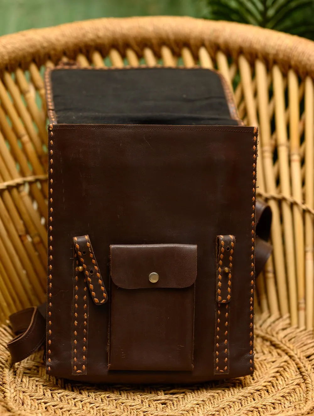 Handcrafted Leather Backpack with Hand Stitch Detail