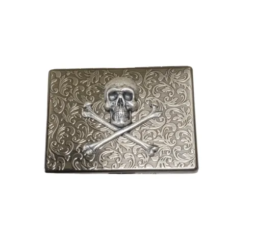 Handmade Antique Silver Embossed Skull And Crossbones Cigarette Case