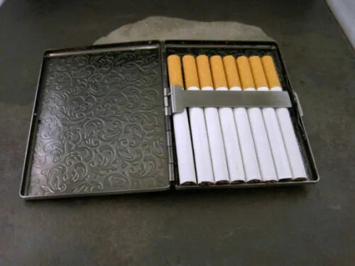 Handmade Antique Silver Embossed Skull And Crossbones Cigarette Case