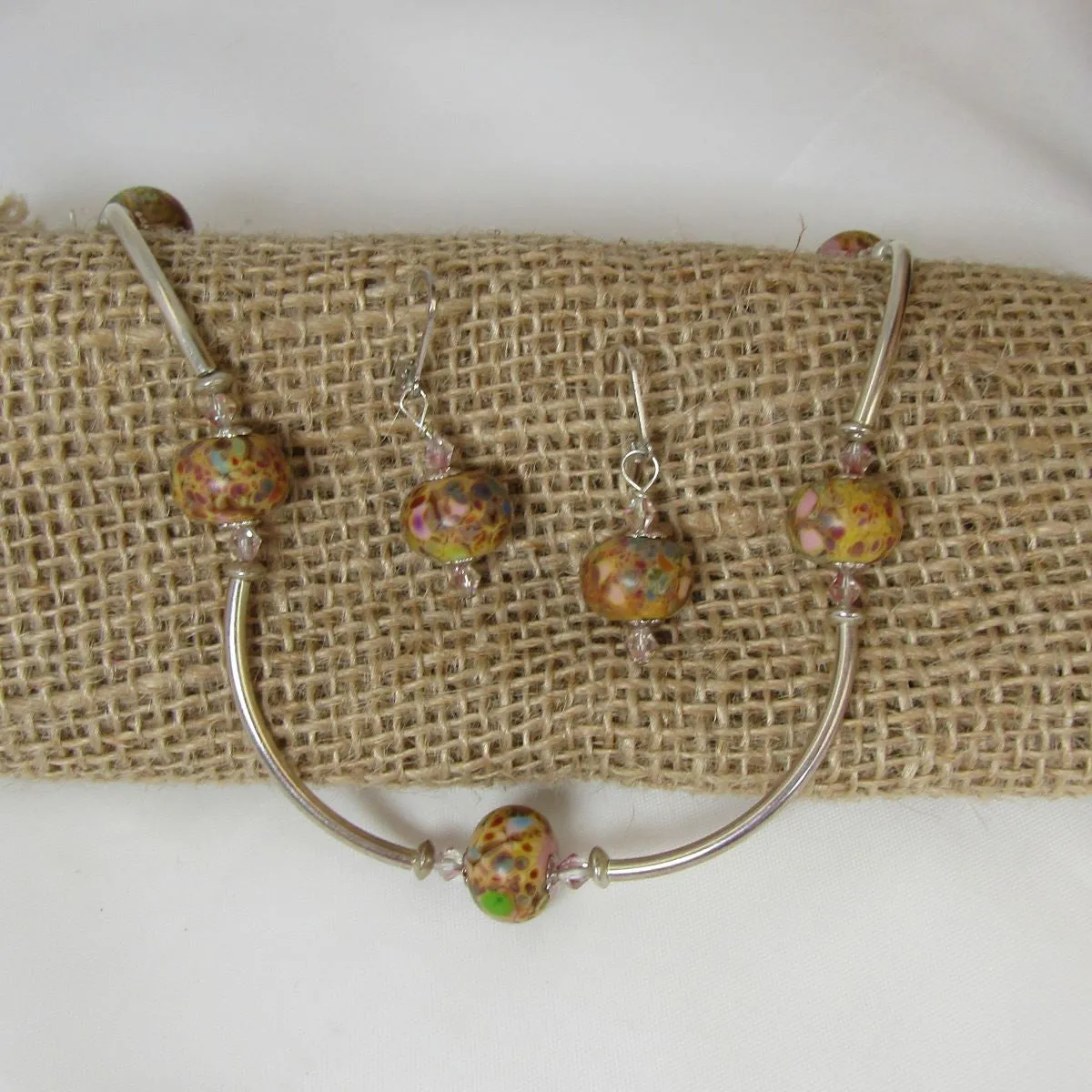Handmade Beige Artisan Bead Necklace & Earrings Set