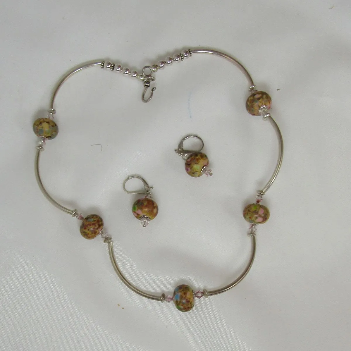Handmade Beige Artisan Bead Necklace & Earrings Set