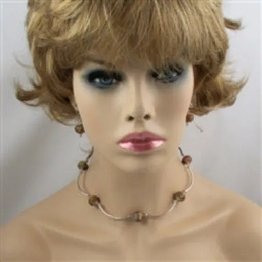 Handmade Beige Artisan Bead Necklace & Earrings Set