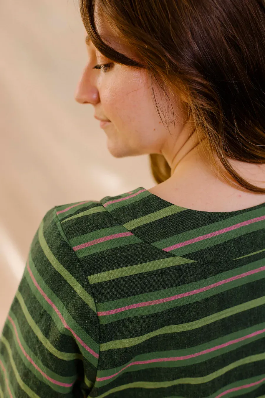 Handwoven Cotton Wren Top - Green Stripe