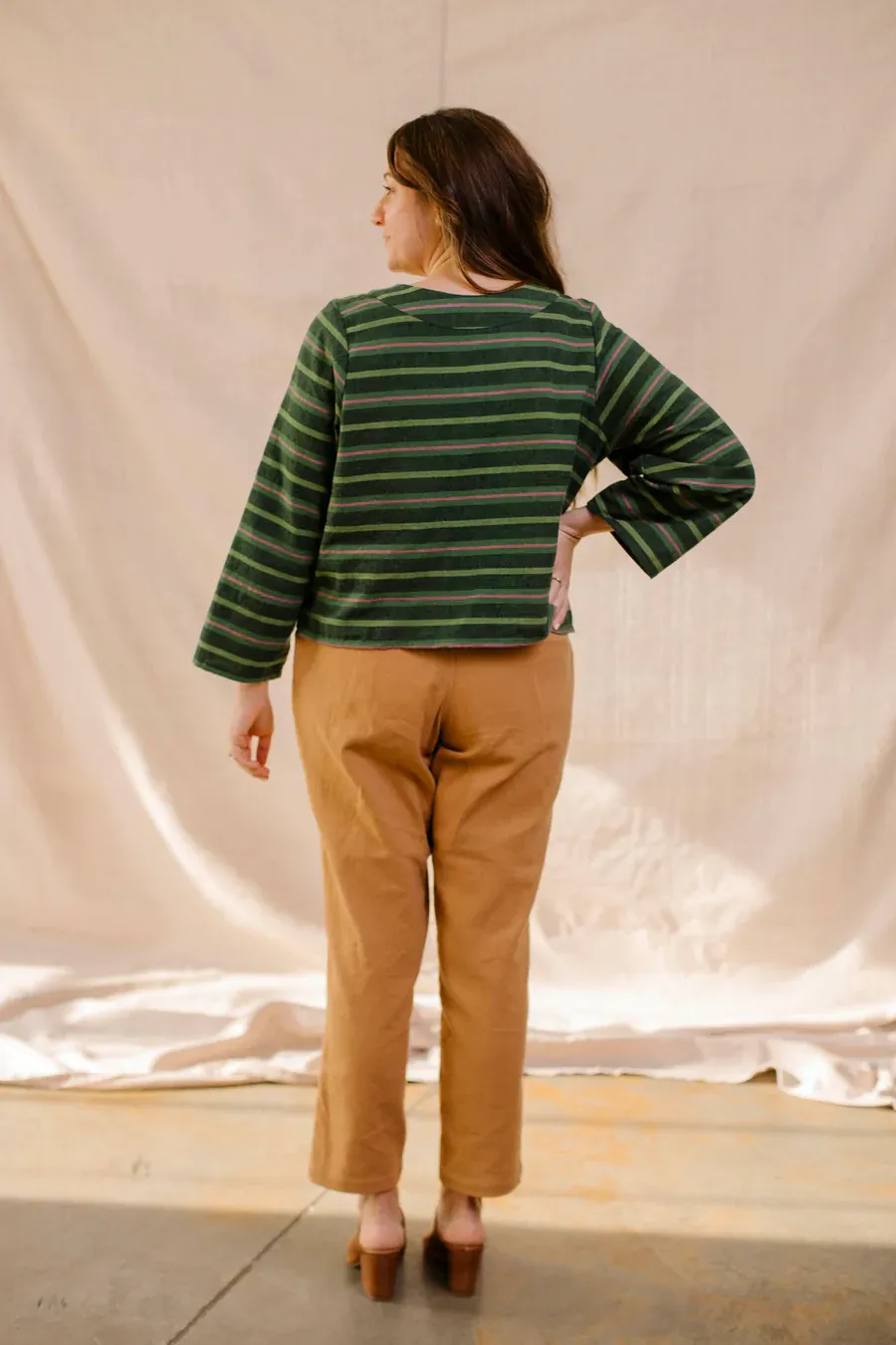 Handwoven Cotton Wren Top - Green Stripe