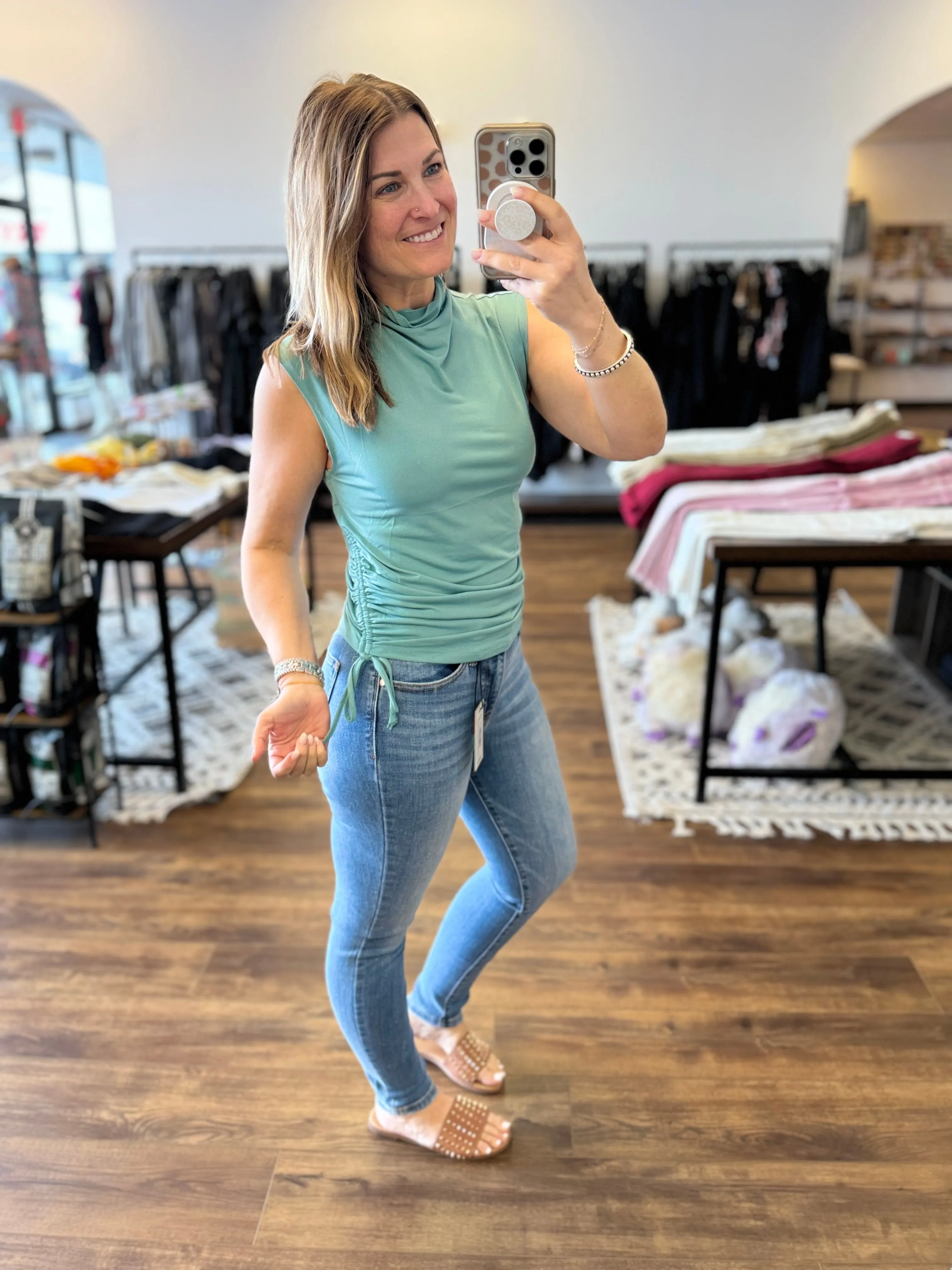 Hannah - Ruched Cinch Waist Mock Neck Top