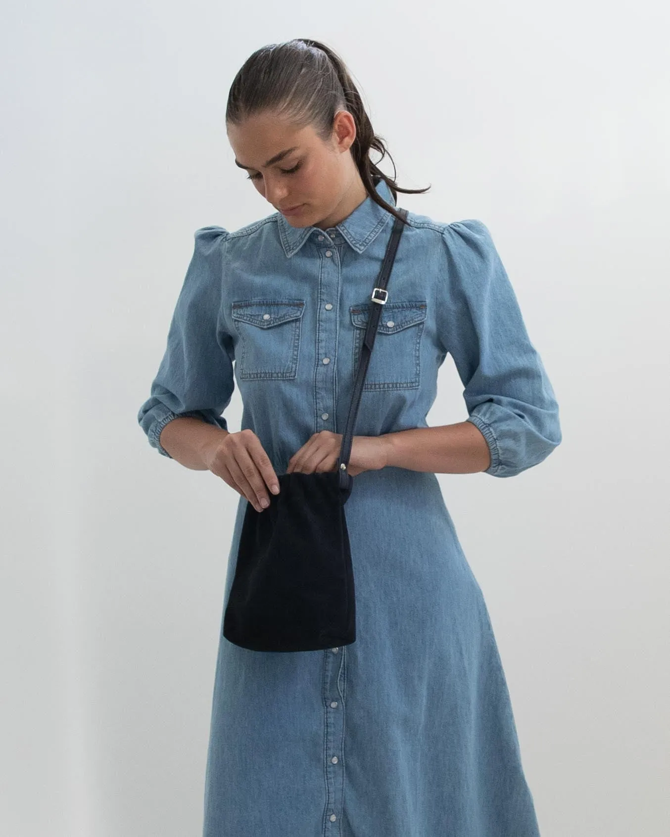 Harpers Emporium Gathered Bag in Black Suede