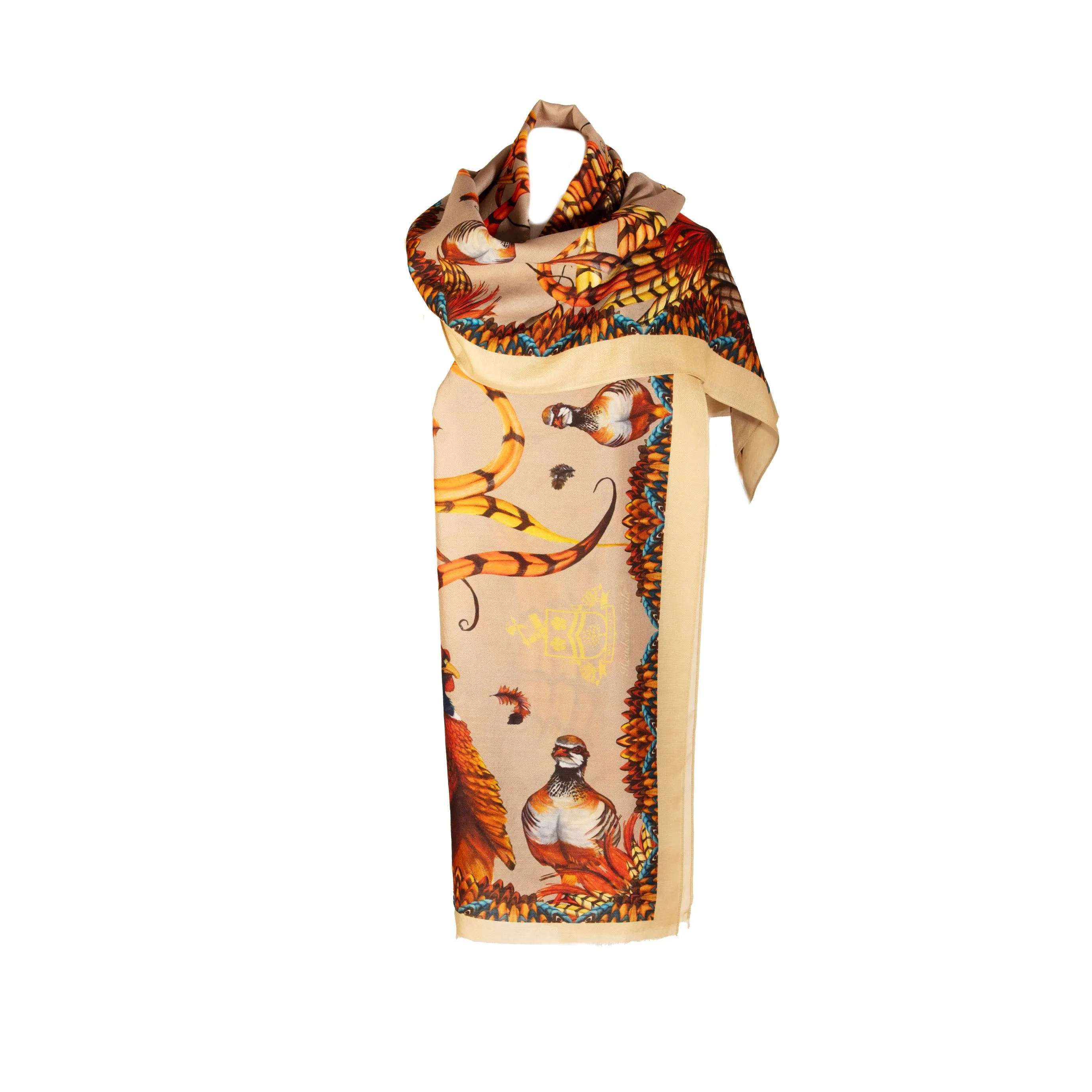 Heads or Tails Toffee Gold Wool Silk Wrap Scarf