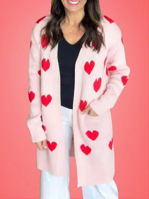 Heart Cardigan Open Front Long Sleeve Casual Knitwear