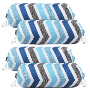 Heart Home Bolster Cover|Soft Cotton Bolster Cover Set|Diwan Round Bolster Pillow Covers|Luxurious Zig Zag Print Roll Masand Cover|16x32 Inch|Pack of 4 (Multi)