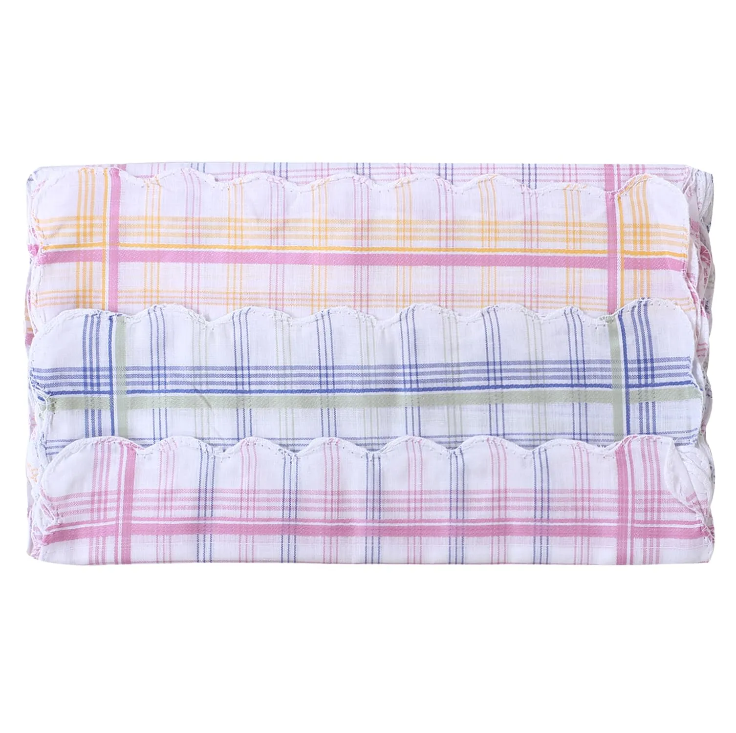 Heart Home Handkerchiefs | Soft Cotton | Hankies for Woman | Hankies for Girls | Check Cutwork | Rumal for Woman | Girls | Wicking Sweat | Set of 12 | White