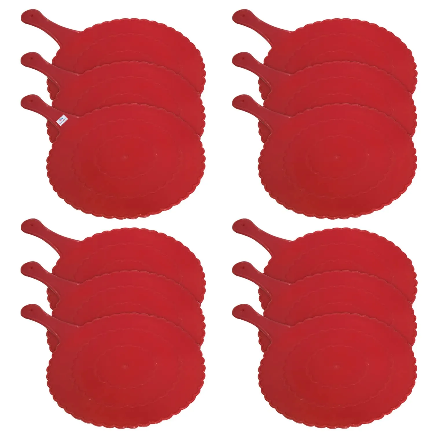 Heart Home Plastic Lightweight Handfan|Hath Pankha|Beejna for Natural Cooling Air Home Decor and Travel Useful, Pack of 12 (Red)