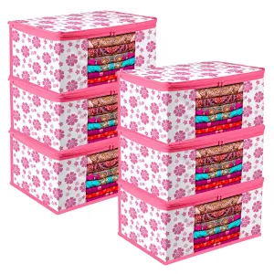 Heart Home Saree Cover | Zip Closure Saree Cover | Clothes Storage Bag | Wardrobe Organiser | Transparent Window Saree Cover | Flower-Design | 9 inch | Pack of 6 | Pink Heart Home Saree Cover | Zip Closure Saree Cover | Clothes Storage Bag | Wardrobe Organiser | Transparent Window Saree Cover | Flower-Design | 9 inch | Pack of 6 | Pink