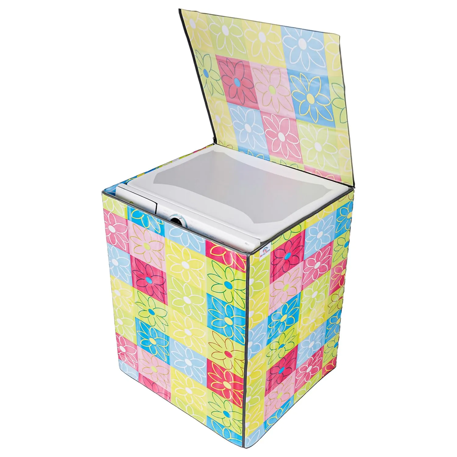 Heart Home Washing Machine Cover | Yellow & Check Print Washing Machine Cover | PVC | Top Load Fully-Automatic Washing Machine Cover | Multi