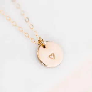 Heart Stamped Disc Necklace