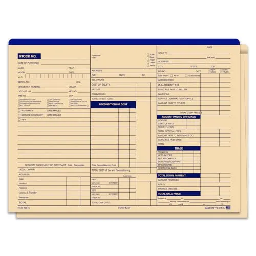 Heavy Stock 3-in-1 Deal Jackets for Automotive Dealerships (Form #237) - 125# Heavy Duty Buff Stock (9 Pt.) - 12" × 9" Size with 1/2" Extension - Tall Side Printing - Shrink-Wrapped (100/Pack)
