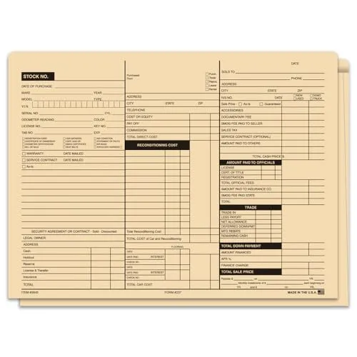 Heavy Stock 3-in-1 Deal Jackets for Automotive Dealerships (Form #237) - 125# Heavy Duty Buff Stock (9 Pt.) - 12" × 9" Size with 1/2" Extension - Tall Side Printing - Shrink-Wrapped (100/Pack)
