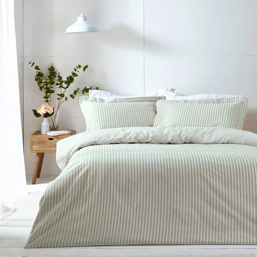 Hebden Mélange Stripe 100% Cotton Duvet Cover Set Eucalyptus