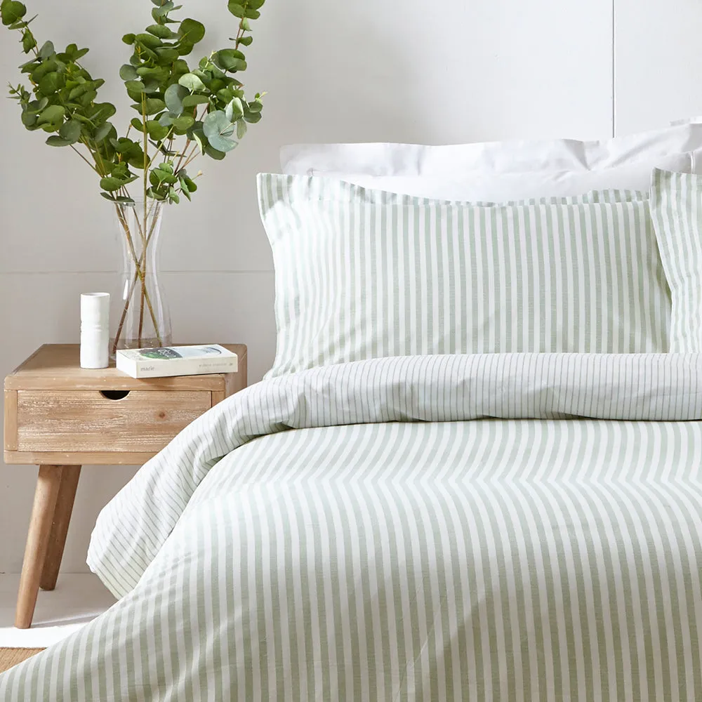 Hebden Mélange Stripe 100% Cotton Duvet Cover Set Eucalyptus