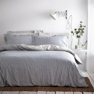 Hebden Mélange Stripe 100% Cotton Duvet Cover Set Navy/Grey